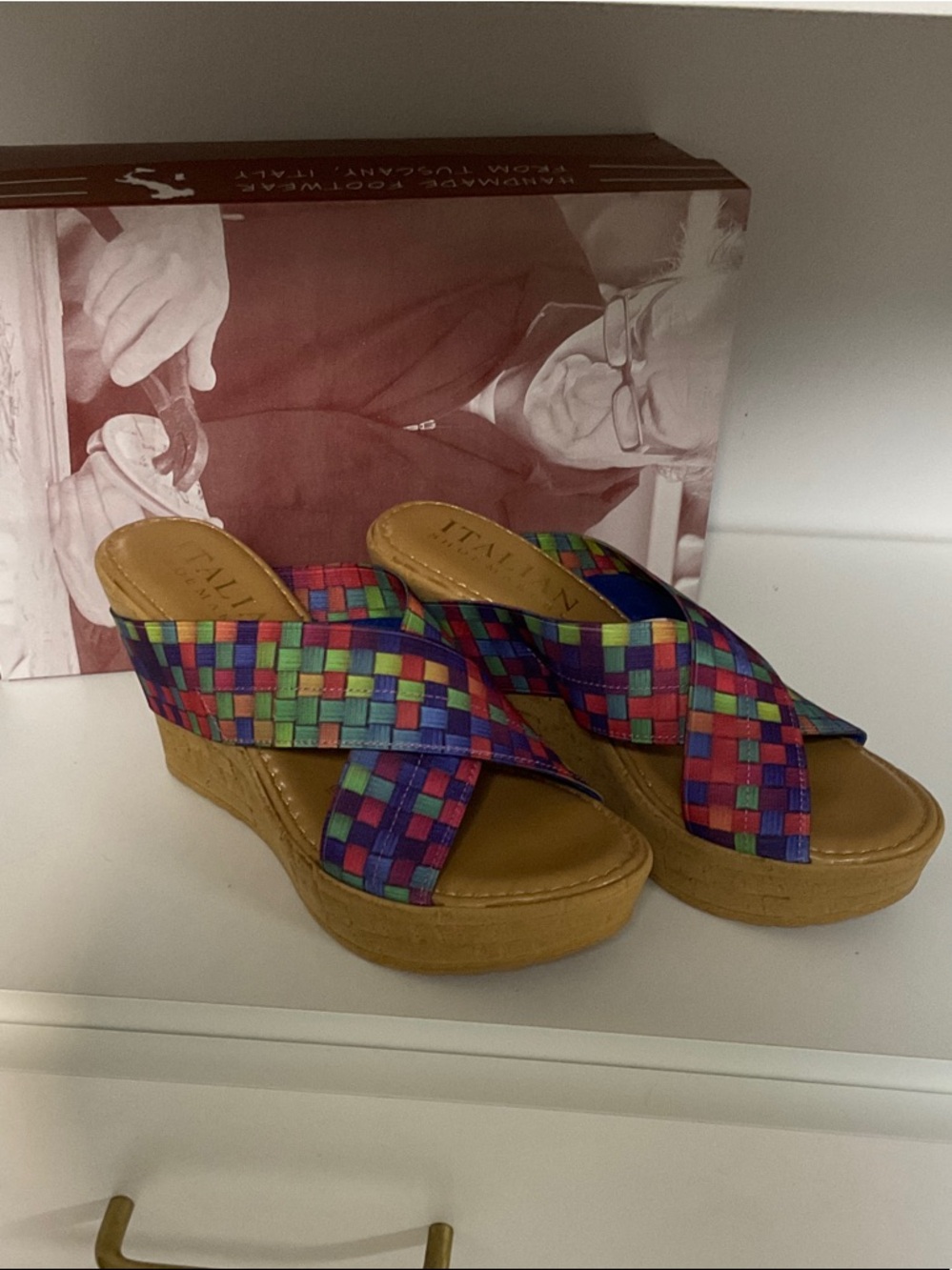 Italian Shoemakers Multicolor Woven Crisscross Wedge Sandal